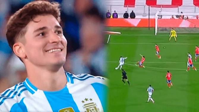 Julián Álvarez puso el 2-0 de Argentina ante Chile con un zurdazo.