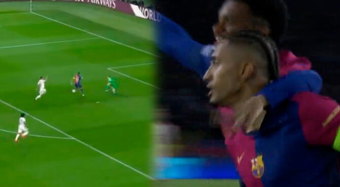 Raphinha anotó el 1-0 de Barcelona ante Bayern Múnich.