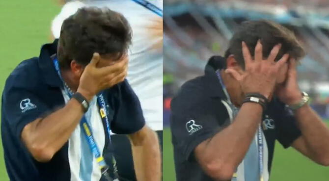 Gustavo Costas y su emotiva reacción al finalizar el Racing vs. Cruzeiro.