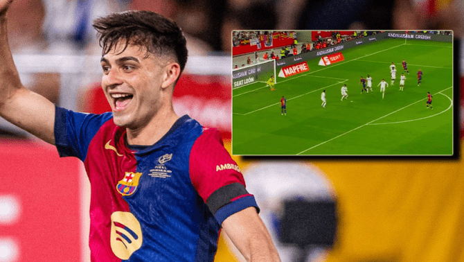 Pedri anotó el primer tanto de Barcelona ante Real Madrid por la final de la Copa del Rey 2024-25. Pedri anotó el primer tanto de Barcelona ante Real Madrid por la final de la Copa del Rey 2024-25.
