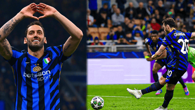 Hakan Çalhanoğlu marcó de penal el segundo tanto de Inter ante Barcelona por Champions League. Hakan Çalhanoğlu marcó de penal el segundo tanto de Inter ante Barcelona por Champions League.